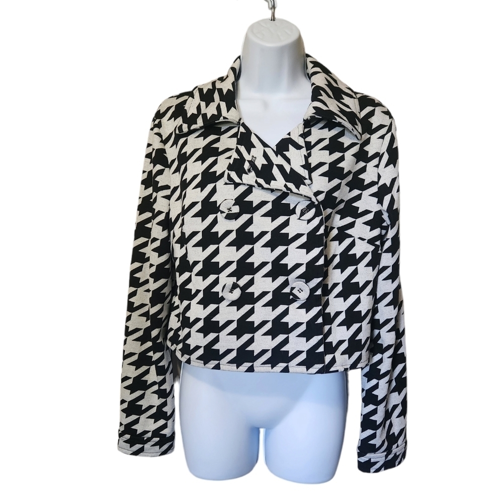 Grace Elements Cropped Houndstooth Black White Jacket Size M
